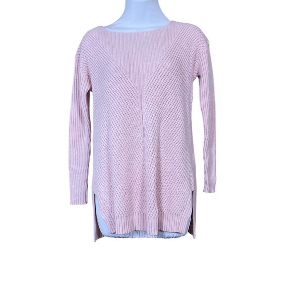 Vince Camuto 3/4 Sleeves Pink Boatneck Textured Rib Knit Pullover Sweater XS - Picture 1 of 6